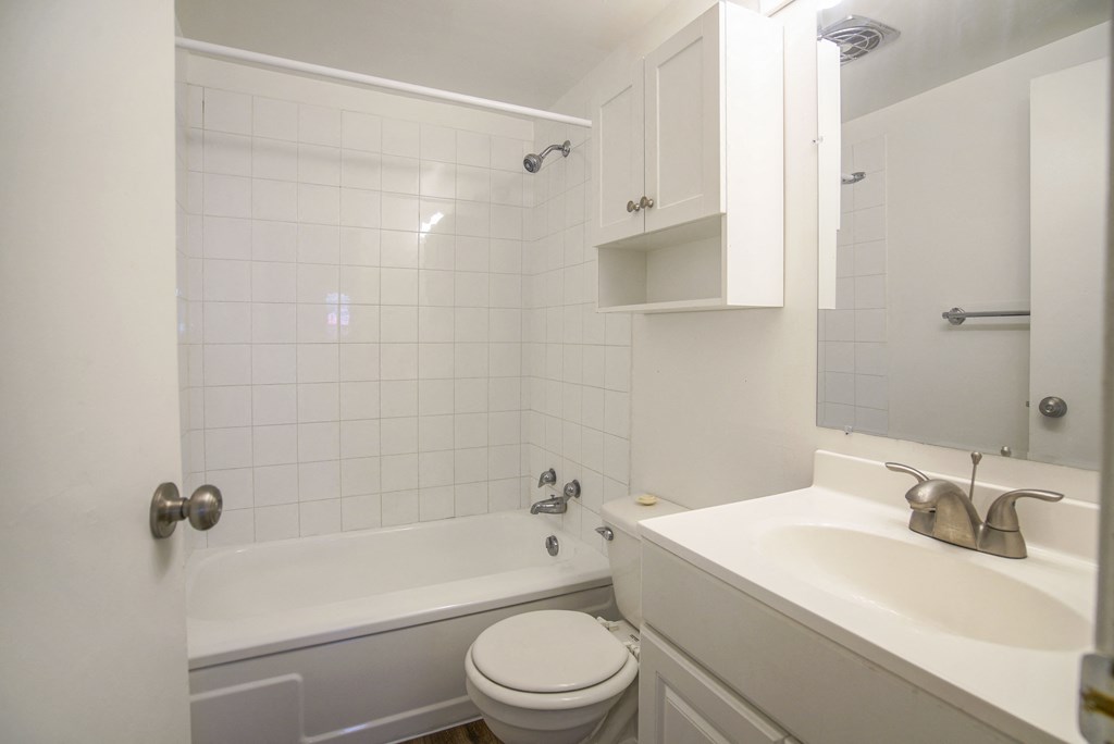 a bathroom with a sink toilet and a bath tub