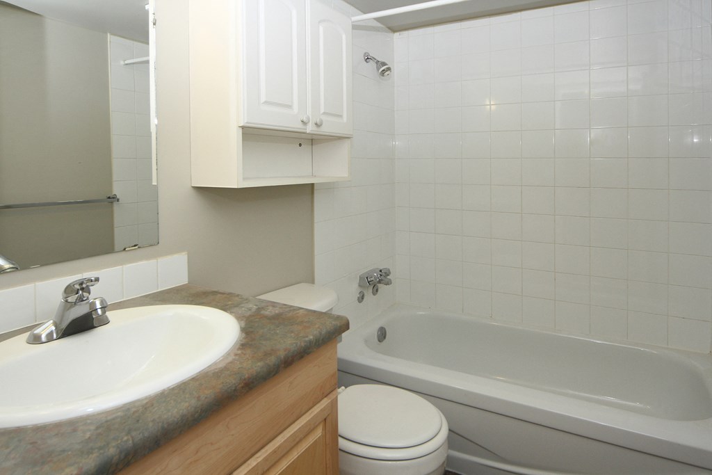 a bathroom with a sink and a tub and a toilet