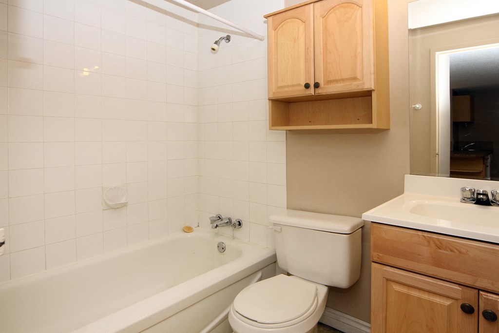 a bathroom with a toilet and a tub and a sink