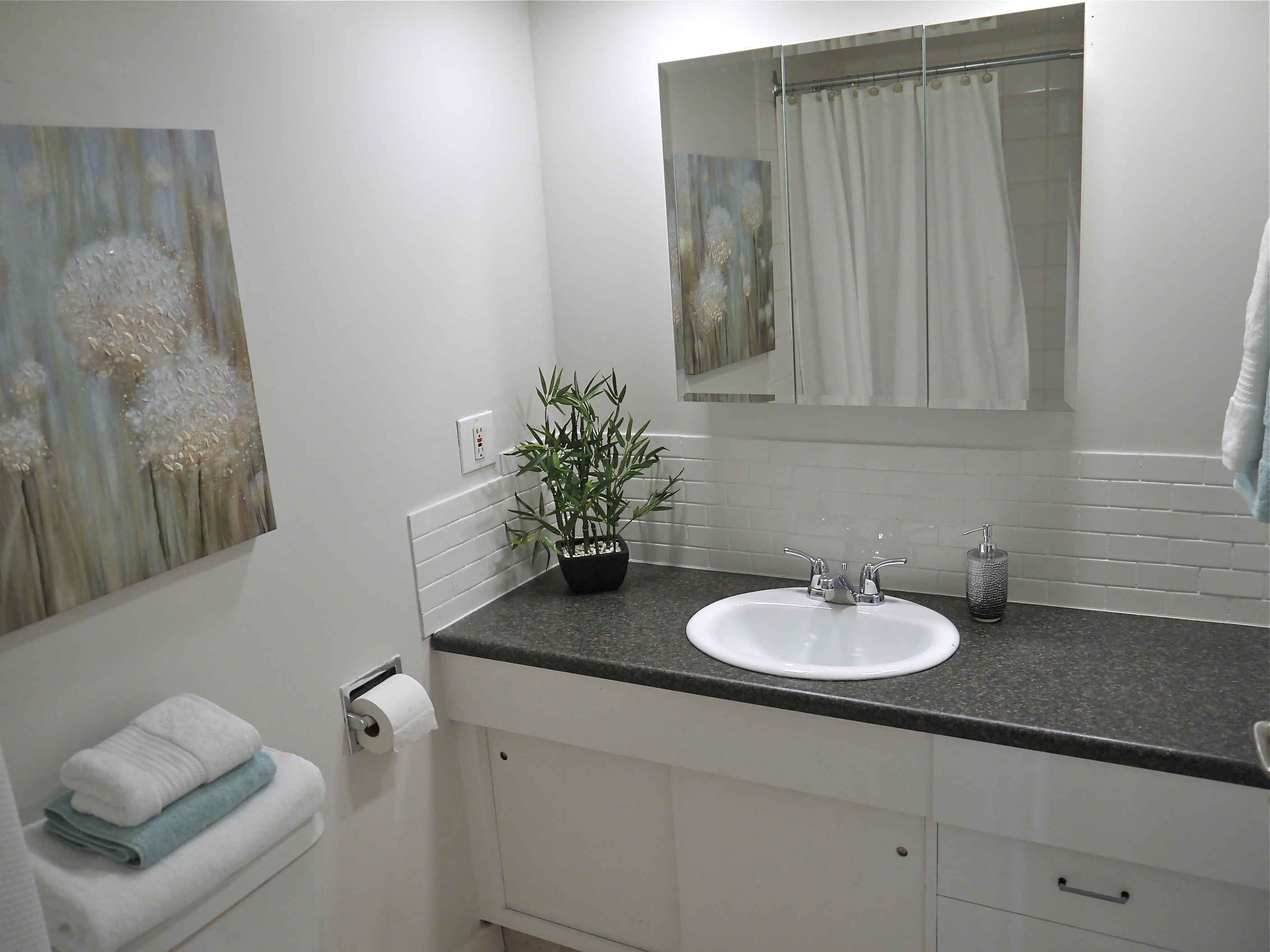 a small bathroom with a sink and a mirror