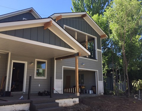 the front porch has been installed and is ready to be painted