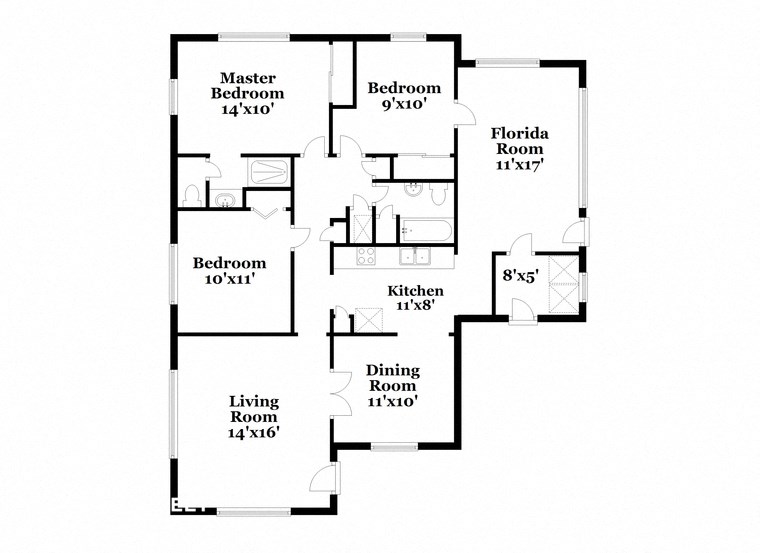 a floor plan of a house with two bedrooms and a living room