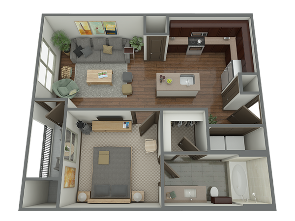 A1 - 1 Bed 1 Bath A Floor Plan 1