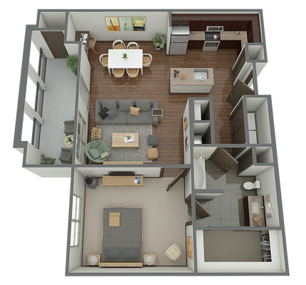 A2 - 1 Bed 1 Bath Floor Plan 3