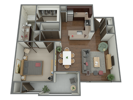 A3 - Bed 1 Bath Floor Plan 4