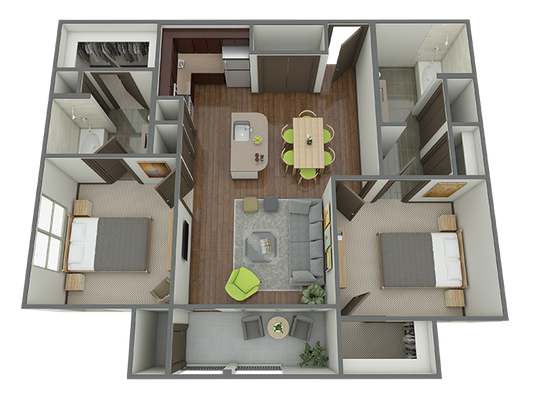 B1 - 2 Bed 2 Bath Floor Plan 7