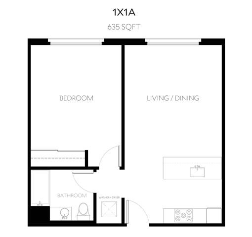 1x1A Floorplan 1x1A Floorplan at The Perch, California, 90065