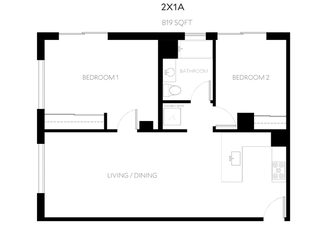 2x1A Floorplan 2x1A Floorplan at The Perch, Los Angeles