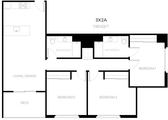 3x2A Floorplan 3x2A Floorplan at The Perch, Los Angeles, 90065