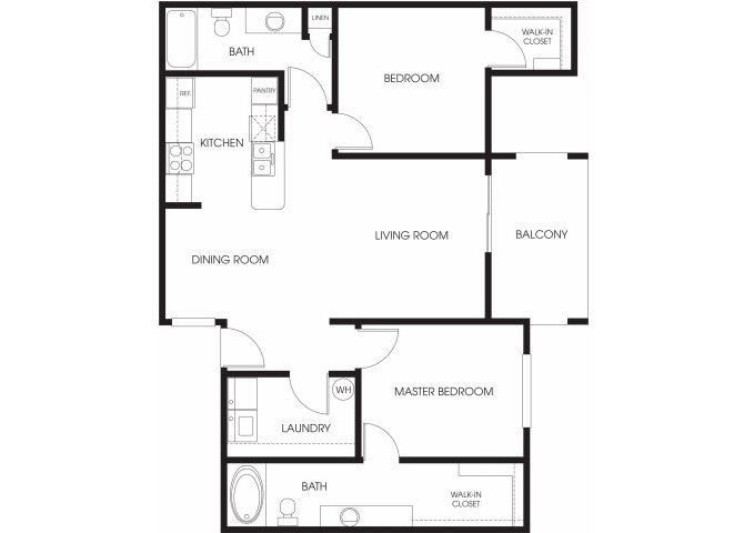 2 bedroom 2 bathroom floor plan at Ridge View Apartments in Fountain Hills, AZ