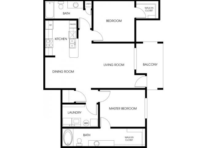 2 bedroom 2 bathroom floor plan at Ridge View Apartments in Fountain Hills, AZ
