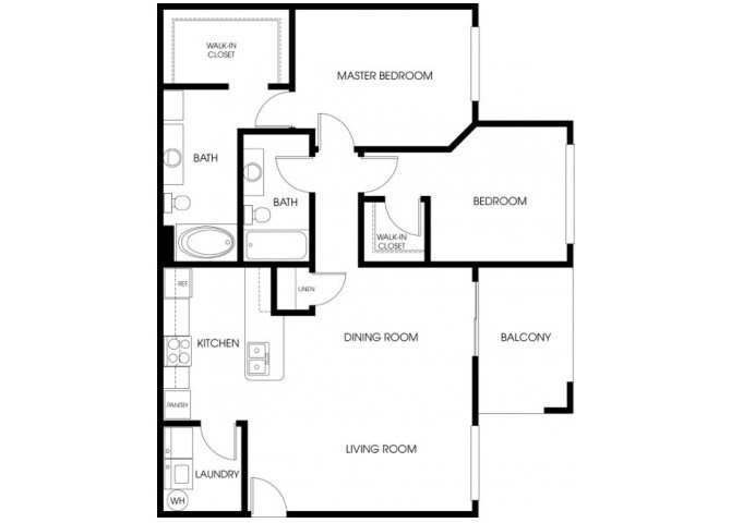 2 bedroom 2 bathroom floor plan at Ridge View Apartments in Fountain Hills, AZ