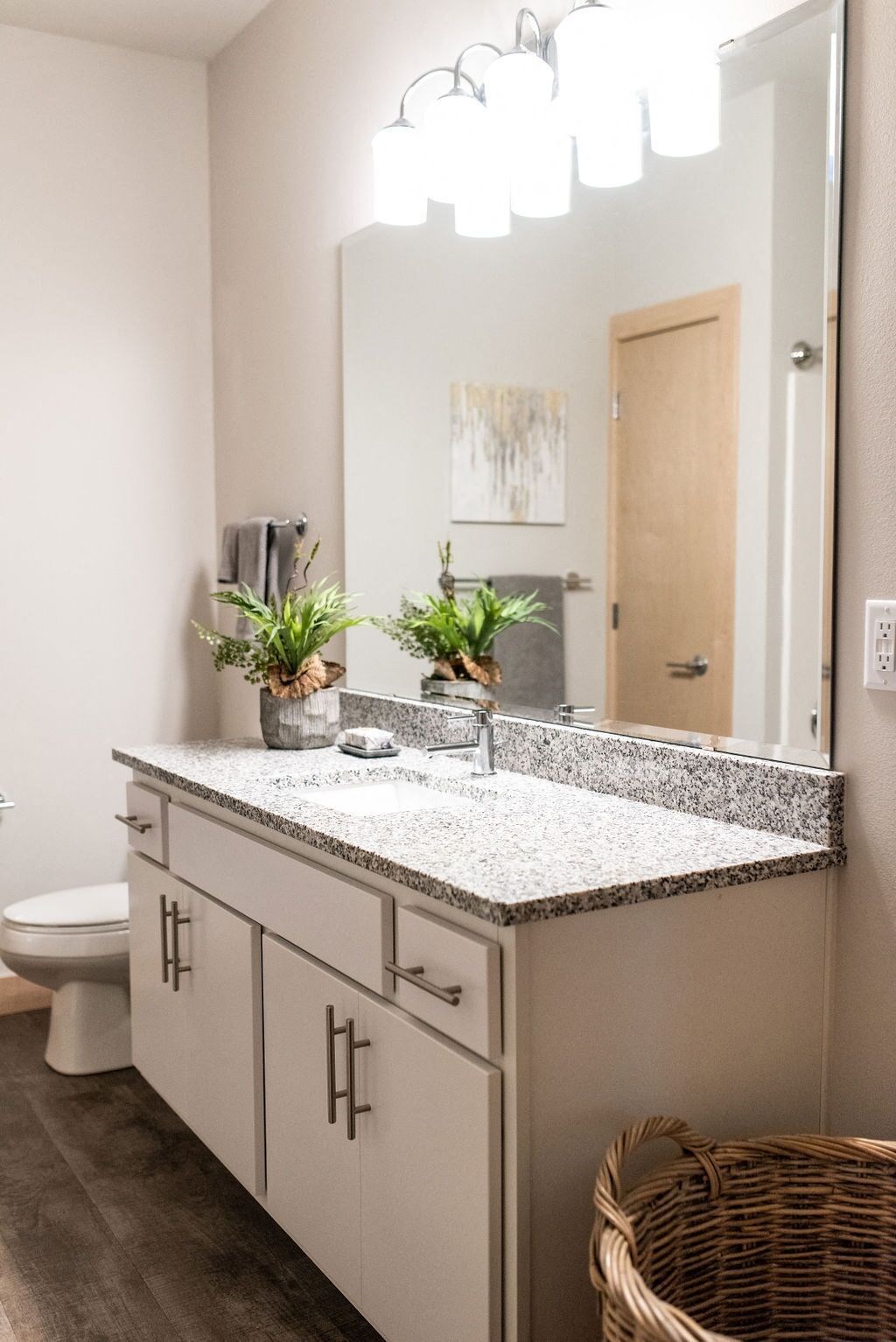 a bathroom with a sink and a mirror and a toilet