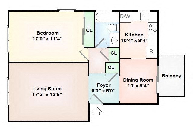 the floor plan of a small house with a living room and a dining room