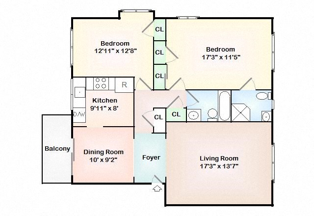 the floor plan for a bedroom house with a living room and a dining room