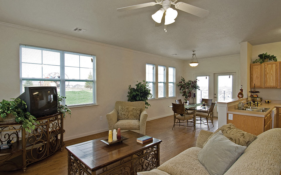 a living room with a couch and a television