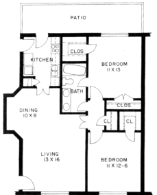 2 Bedroom, 1 Bath Floor Plan 4
