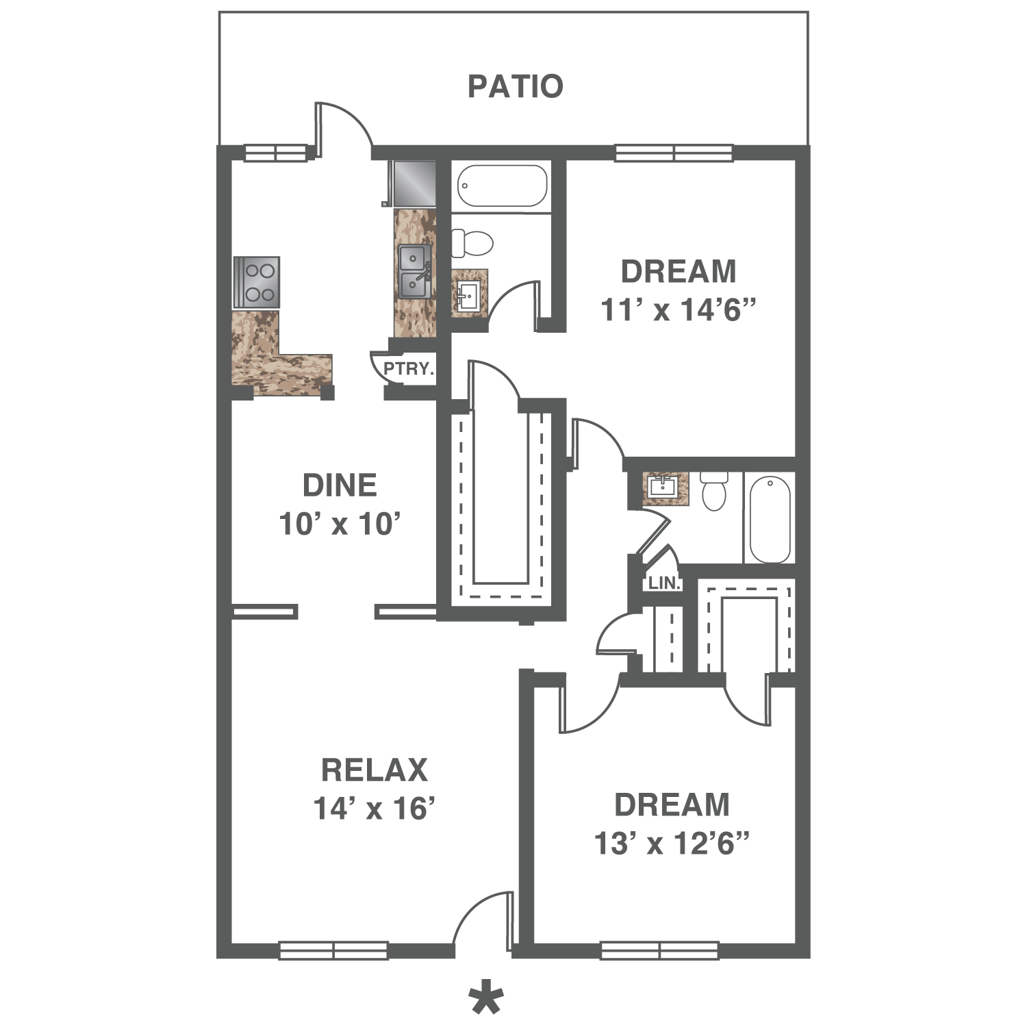 2 Bedroom, 2 Bath Floor Plan 6