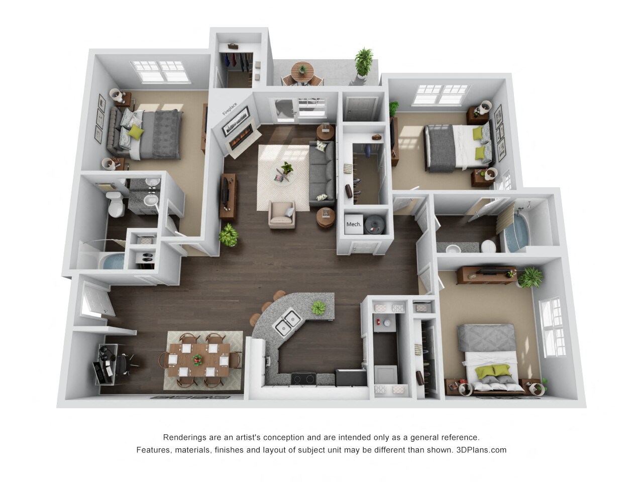 3 Bed 2 Bath Caldera Floor Plan at STONEGATE, Birmingham, AL, 35211