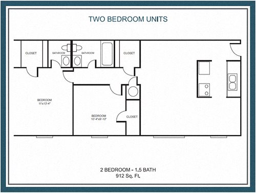 2 Bedroom / 1.5 Bath Floor Plan 2