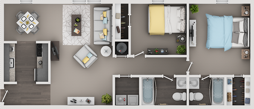 2 Bedroom / 2 Baths Floor Plan 3