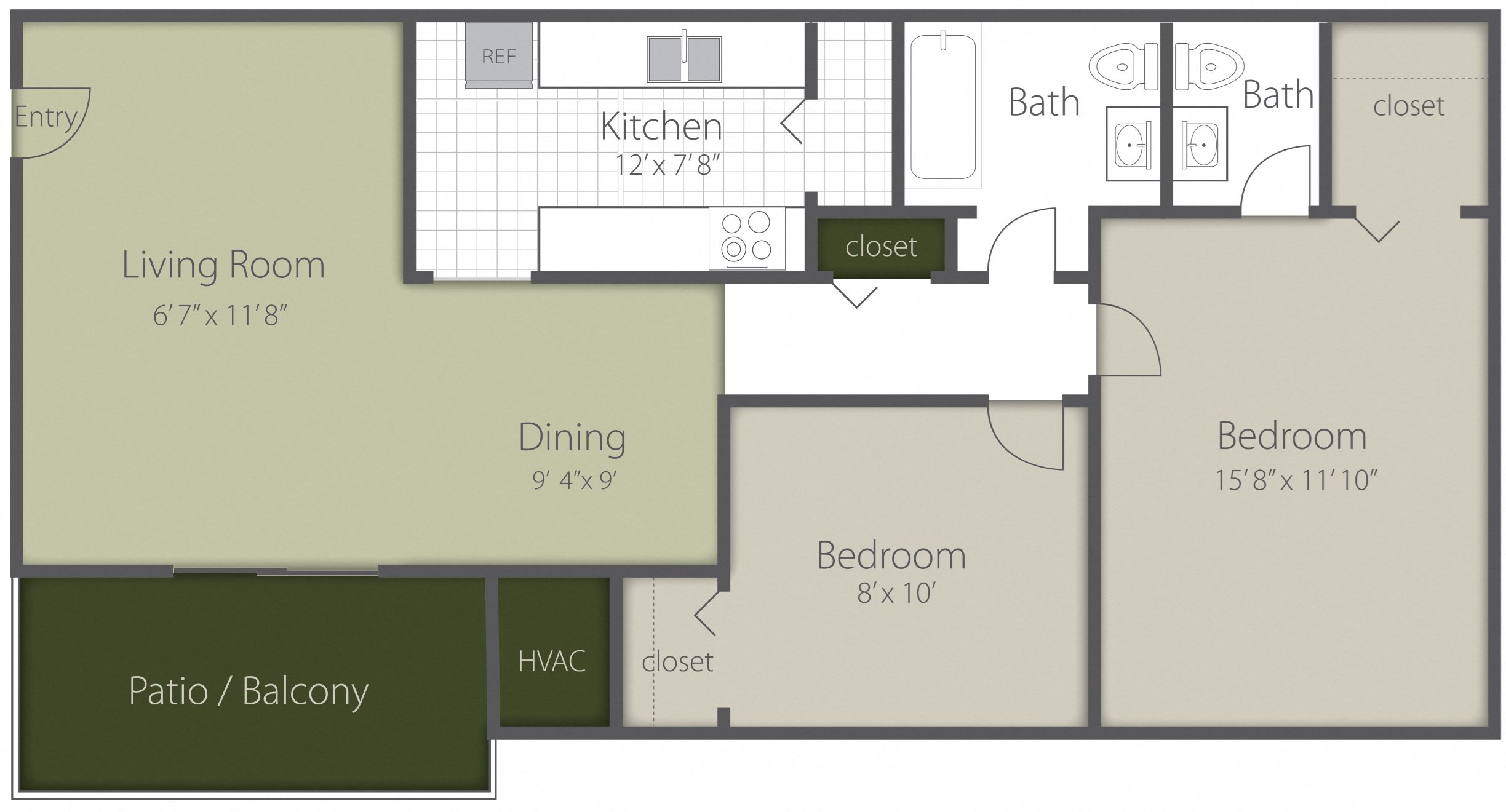 2 Bed 1.5 Bath_A Floor Plan 1