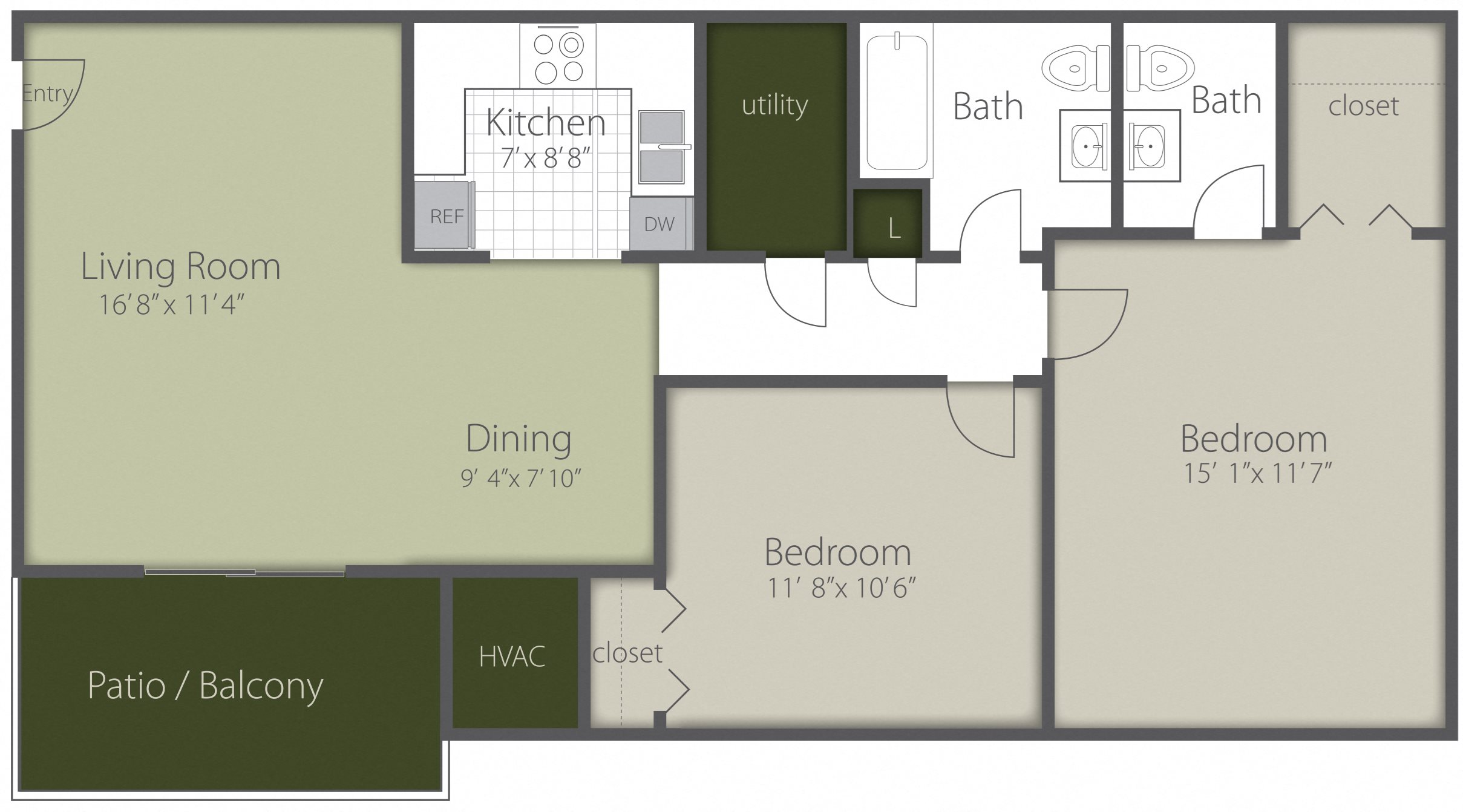 2 Bed 1.5 Bath_B Floor Plan 2
