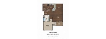 A2 870 Sq.Ft. Floor Plan at Ascent at Mallard Creek Apartment Homes, Charlotte, NC