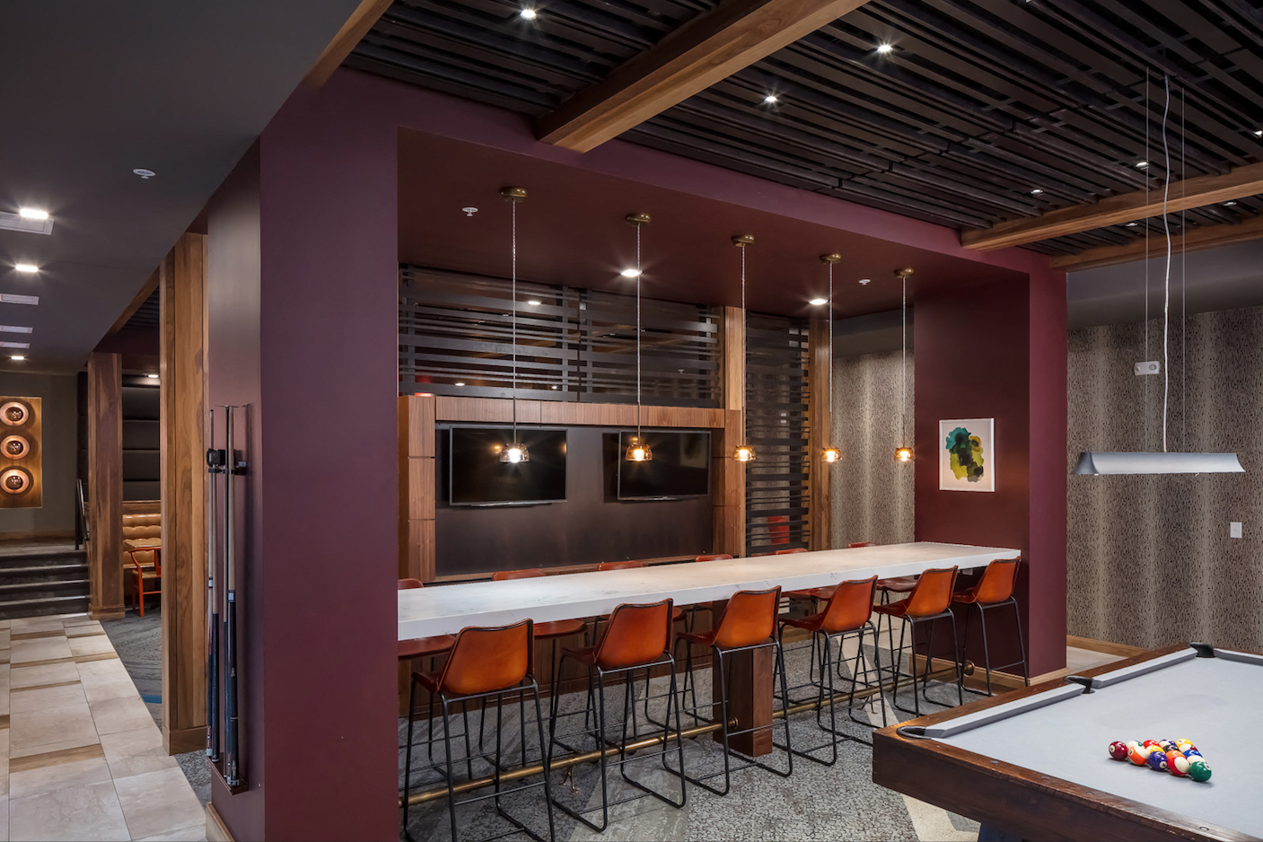 Pool and Club Room at Confluence on 3rd Apartments in Downtown Des Moines