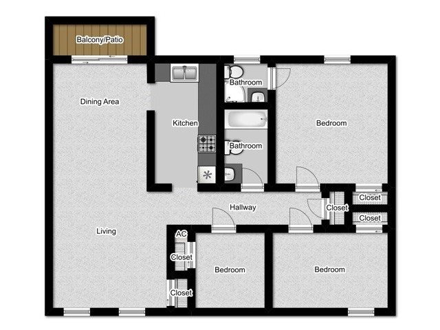 3 Bedroom 2 Bath Palmetto Floor Plan 2