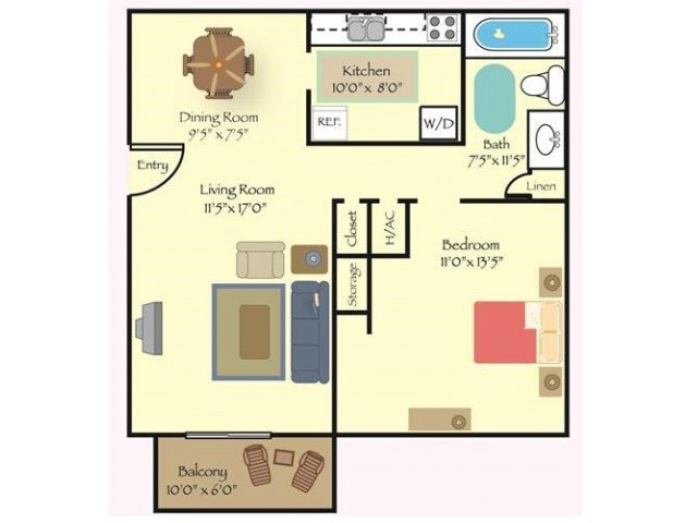 1 Bedroom 1 Bath Floor Plan 1