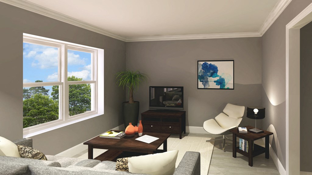 a living room with a couch and a television