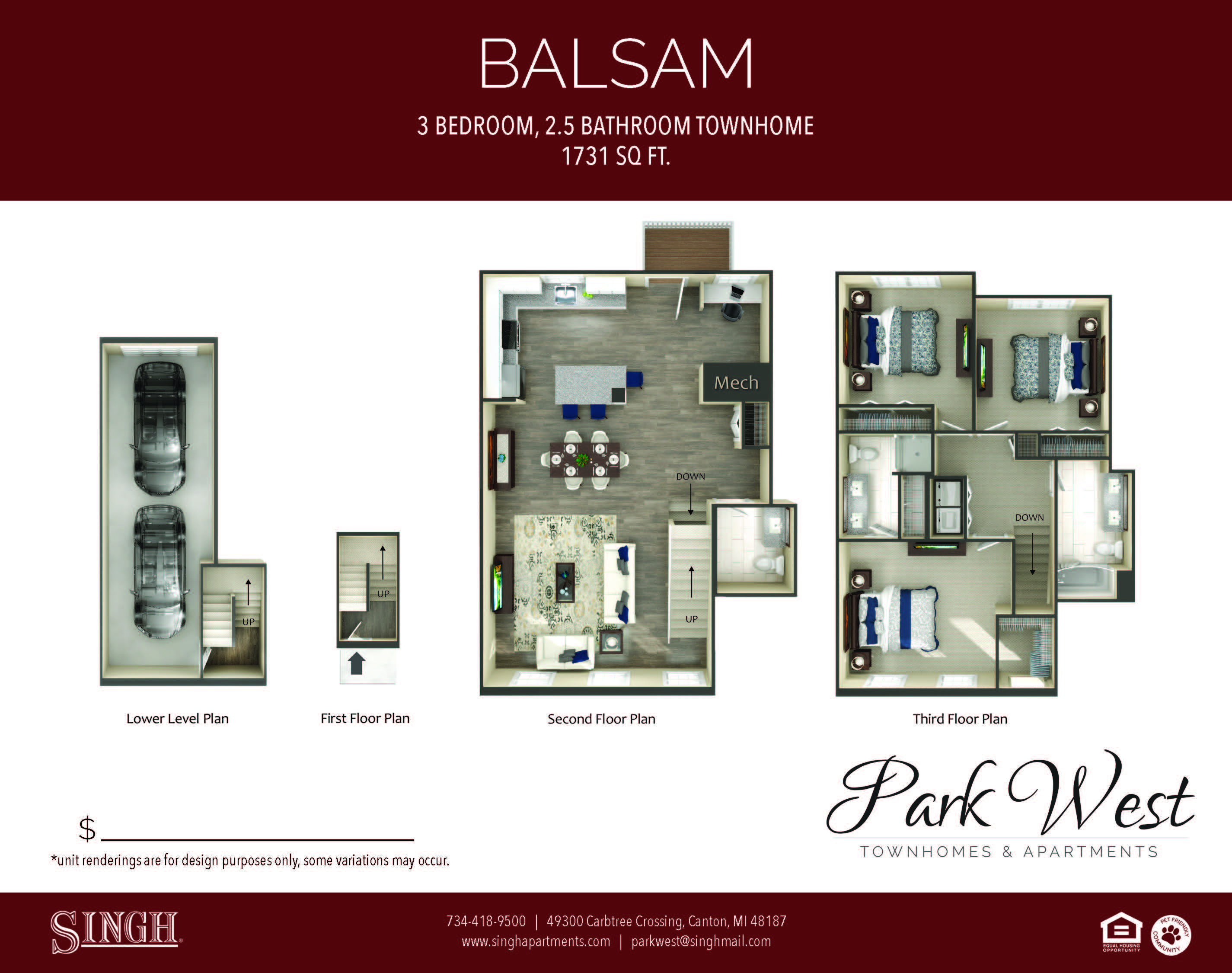Balsam Floor Plan at Park West, Michigan