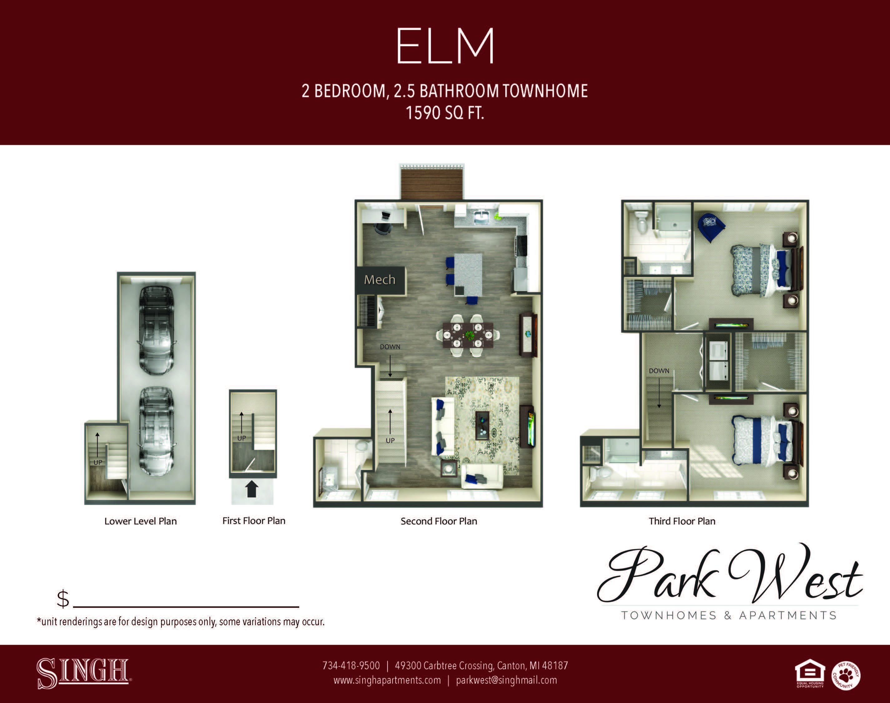 Elm Floor Plan at Park West, Canton, 48187
