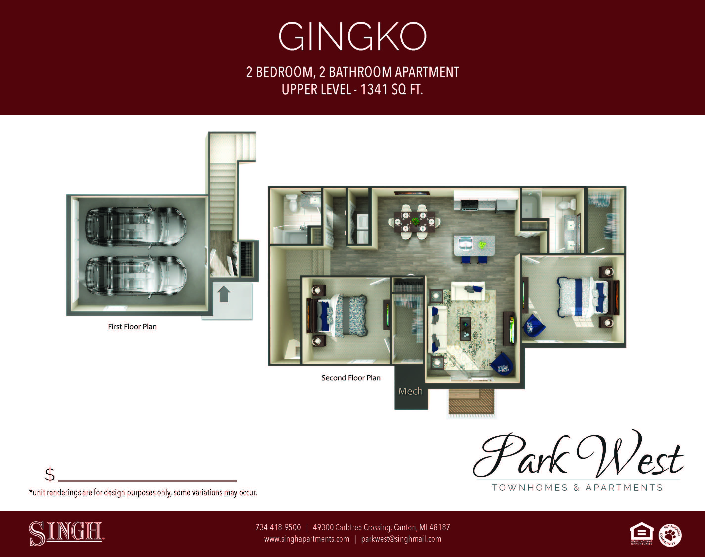 Gingko Floor Plan at Park West, Canton, Michigan