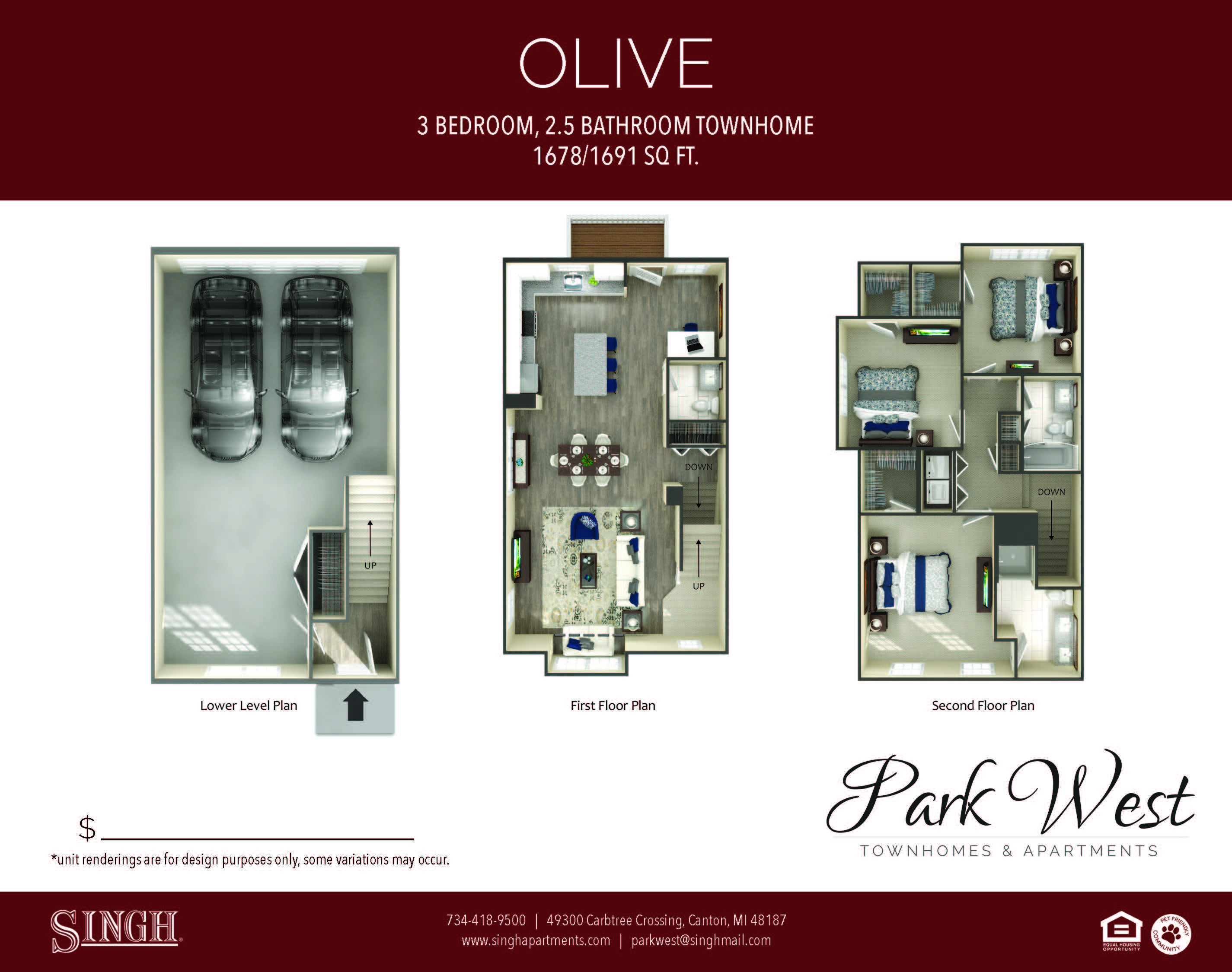 Olive Floor Plan at Park West, Canton, Michigan