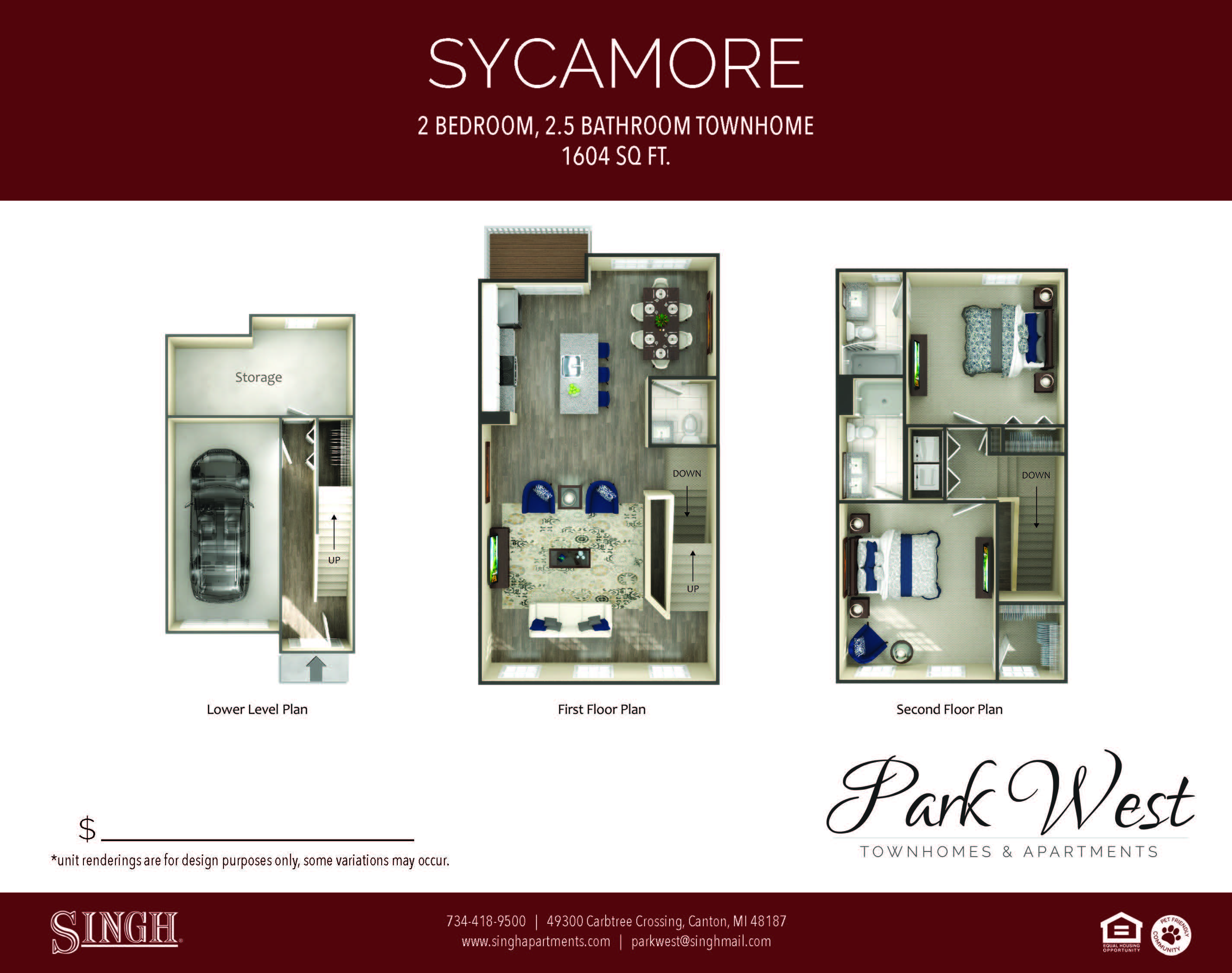 Sycamore  Floor Plan at Park West, Canton