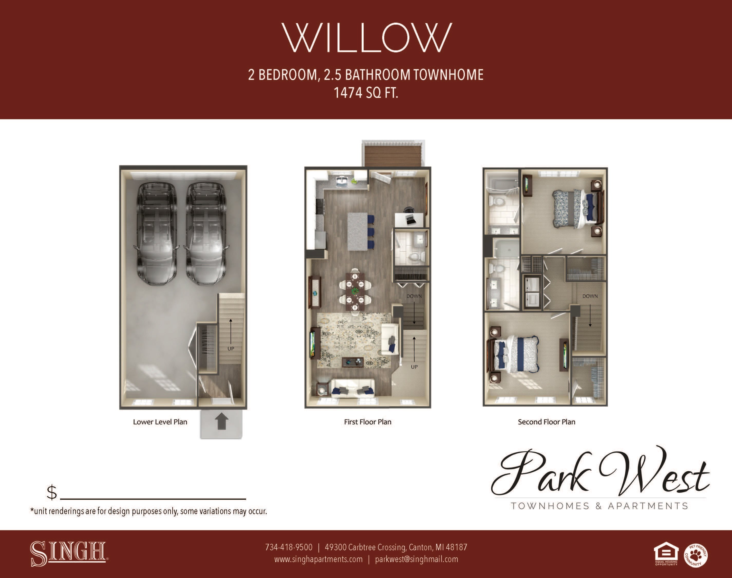 Willow Floor Plan at Park West, Canton, MI, 48187