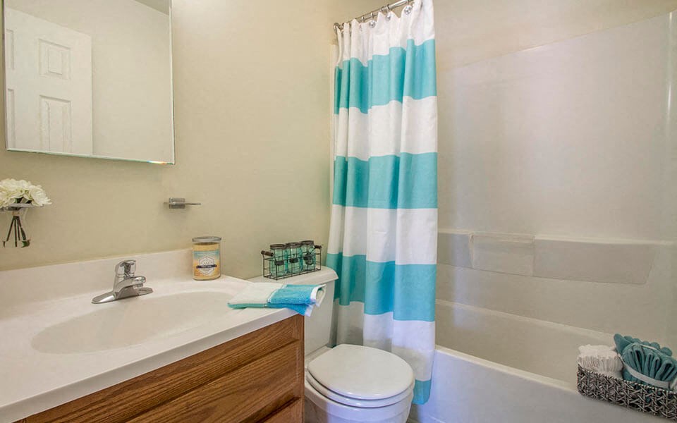 a bathroom with a shower and a sink and a toilet