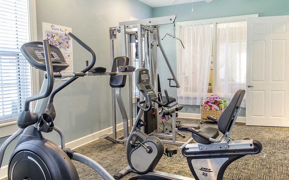a gym with exercise equipment in a home gym