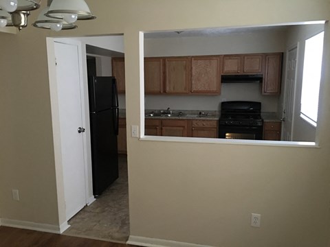 a view of the kitchen from the living room