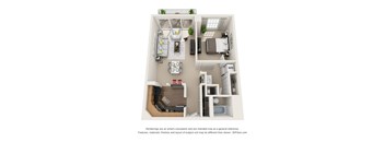 1  Bed   1  Bath   696 Sq. Ft. Toulon - West Floor Plan at Versailles on the Lakes Schaumburg, Schaumburg