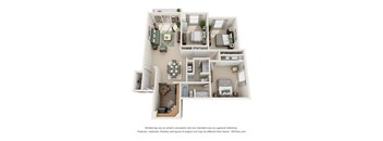 3  Bed   2  Bath   1,241 Sq. Ft. Versailles - Associates Floor Plan at Versailles on the Lakes Schaumburg, Schaumburg, IL