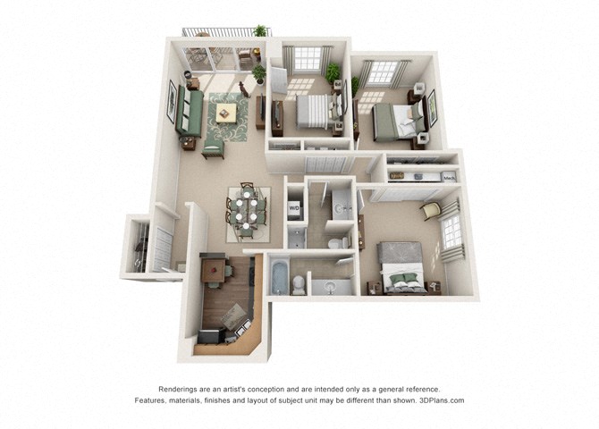 3  Bed   2  Bath   1,241 Sq. Ft. Versailles West Floor Plan at Versailles on the Lakes Schaumburg, Illinois
