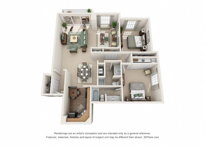 2  Bed   2  Bath   1,241 Sq. Ft. Versailles w Den - West Floor Plan at Versailles on the Lakes Schaumburg, Schaumburg