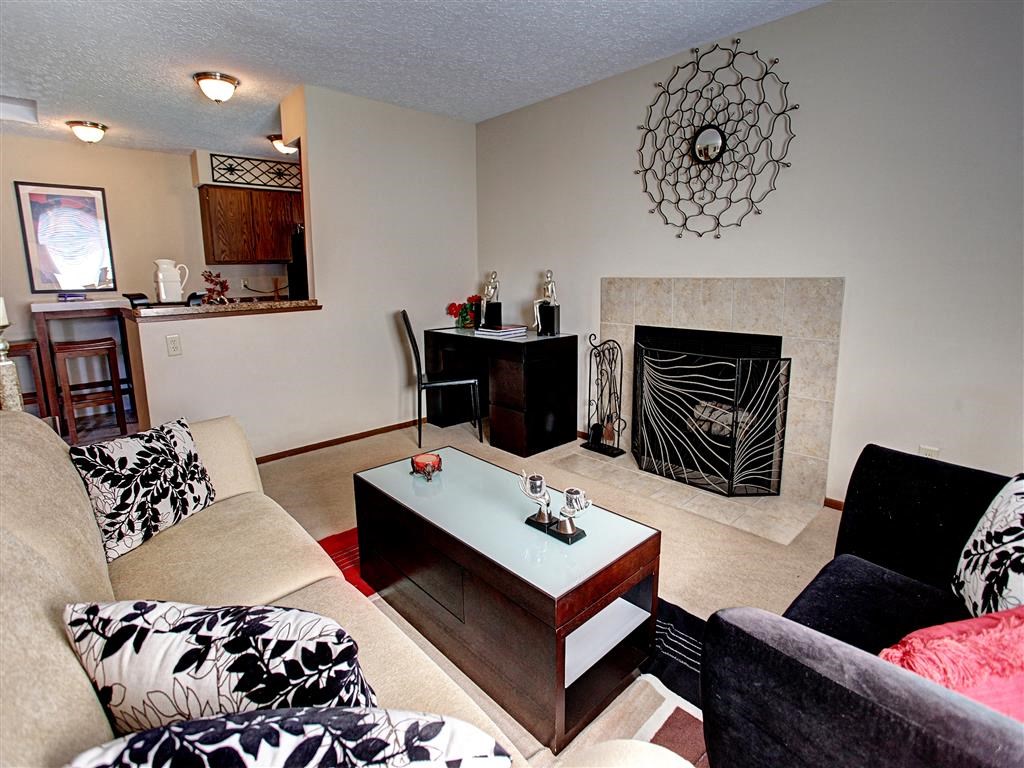 a living room with a couch and a coffee table