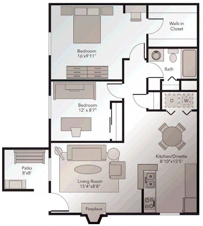 2 Bedroom 1 bath Floor Plan at Silvertree, Westerville, 43081
