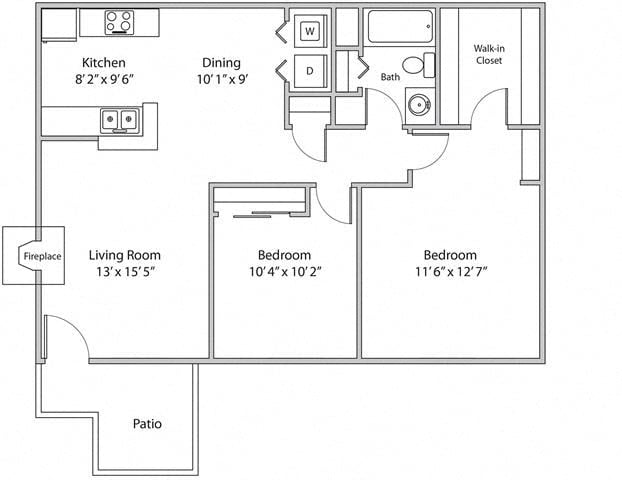 2 Bedroom 1 bath Floor Plan at Karric Place of Dublin, Dublin