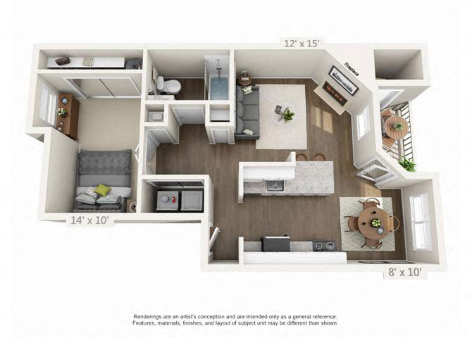 1 Bed 1 Bath Floor Plan at Heatherbrae Commons, Milwaukie, OR