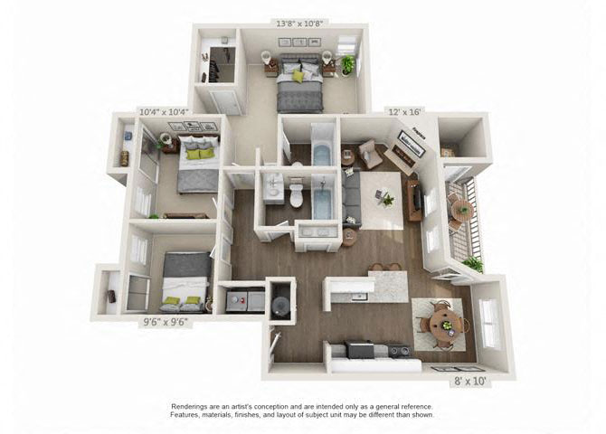 3 Bed 2 Bath Floor Plan at Heatherbrae Commons, Milwaukie, OR, 97222